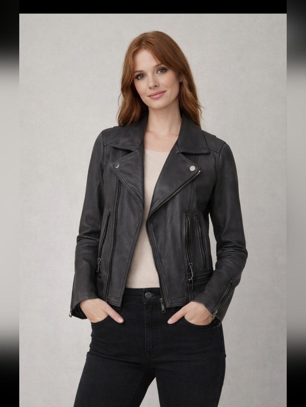 Michael Kors‎ Grey Leather Moto Jacket